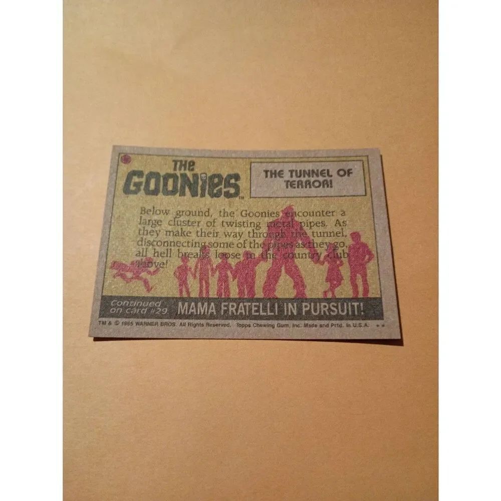 Vintage 1985 Warner Bros Topps Gum Goonies Trading Card #28 The Tunnel of Terror - Picture 2 of 2